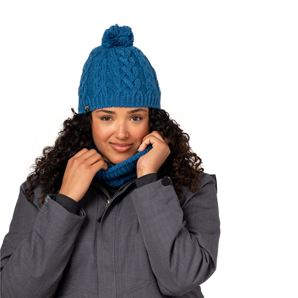 Women's Freeze Baby Fleece-Lined Cable Knit Pom Hat