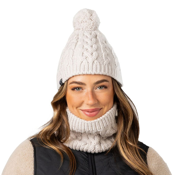 Women's Freeze Baby Fleece-Lined Cable Knit Pom Hat
