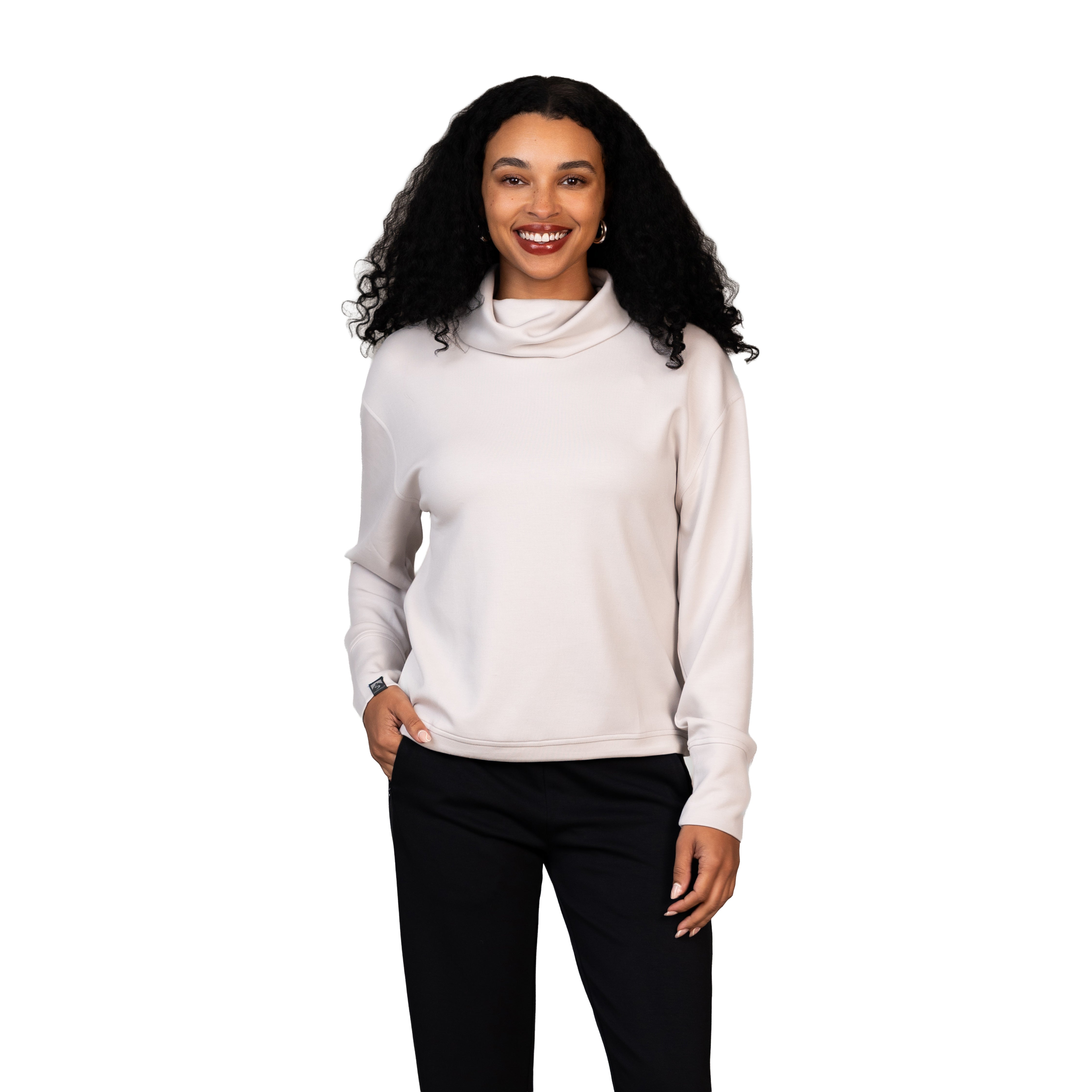 リトルスージー Curve Switching Hi-neck Top Women's Comfort Zone Super Soft Modal Blend Funnel Neck – Storm