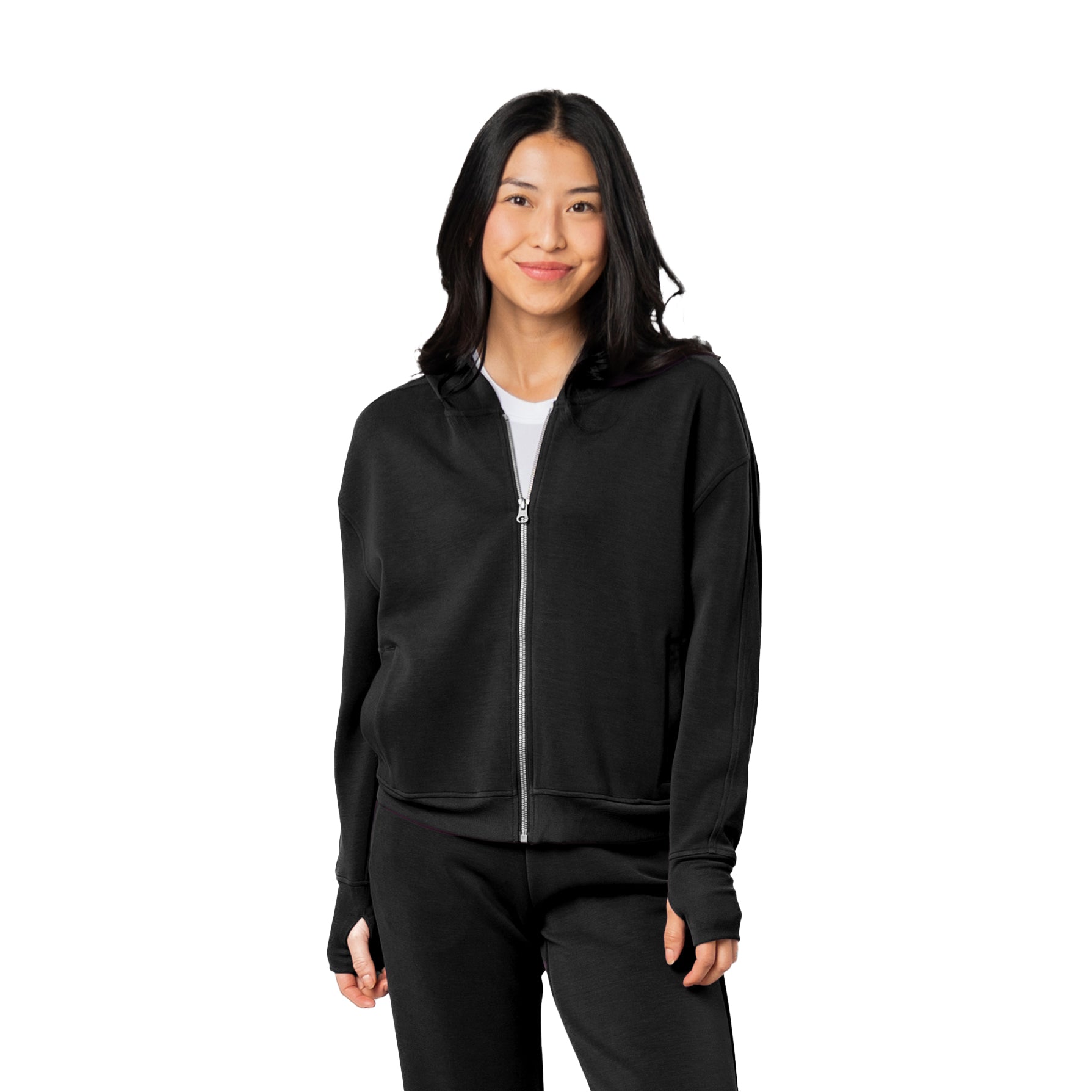 HYSFORM TIME PIECE ZIP HOODIE ブラック Women's Comfort Zone Super Soft Modal Blend Full Zip Hoodie